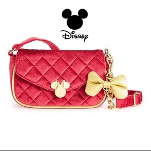Minnie Mouse Red Velvet Quilted   Bag with Gold Accents Crossbody.